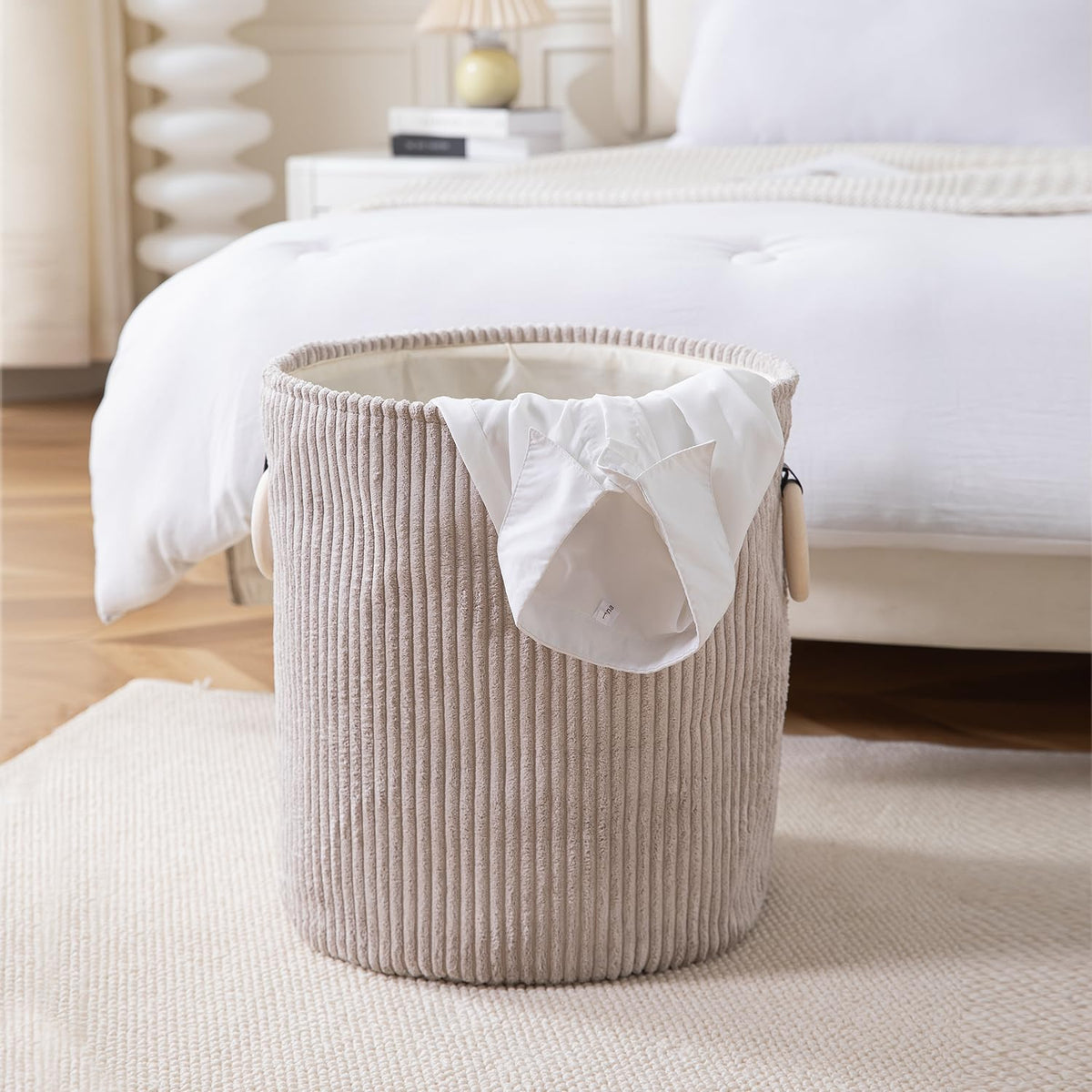 Folding Laundry Bag for Clothes Hamper, Collapsible Storage Basket, 43 x 35 x 35 cm Cream