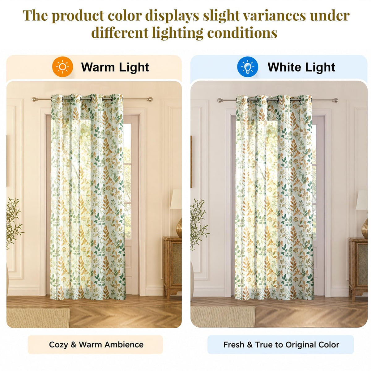 HOKIPO Petals & Poetry Sheer Curtains, 7 Feet Long - Autumn Meadow - image 5