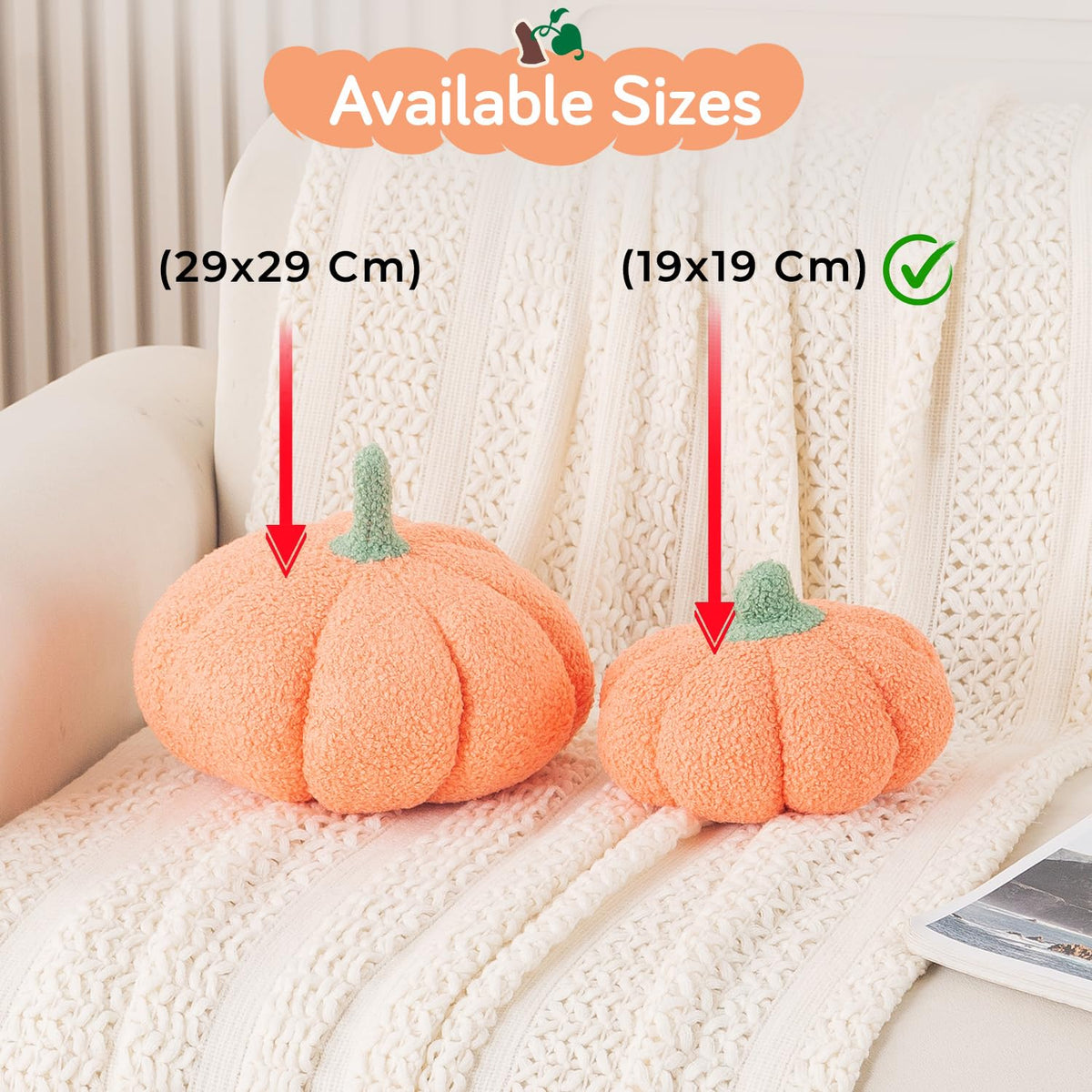 HOKIPO Pumpkin Shaped Plush Cushion for Autumn Decor, 19 cm, Peach