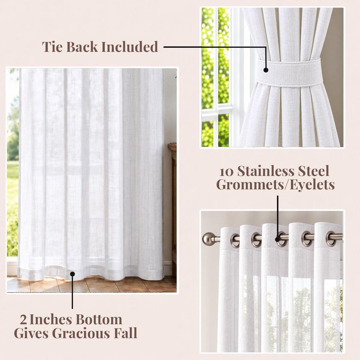 HOKIPO Breeze Sheer Curtains, 7 Feet Long - White - image 4