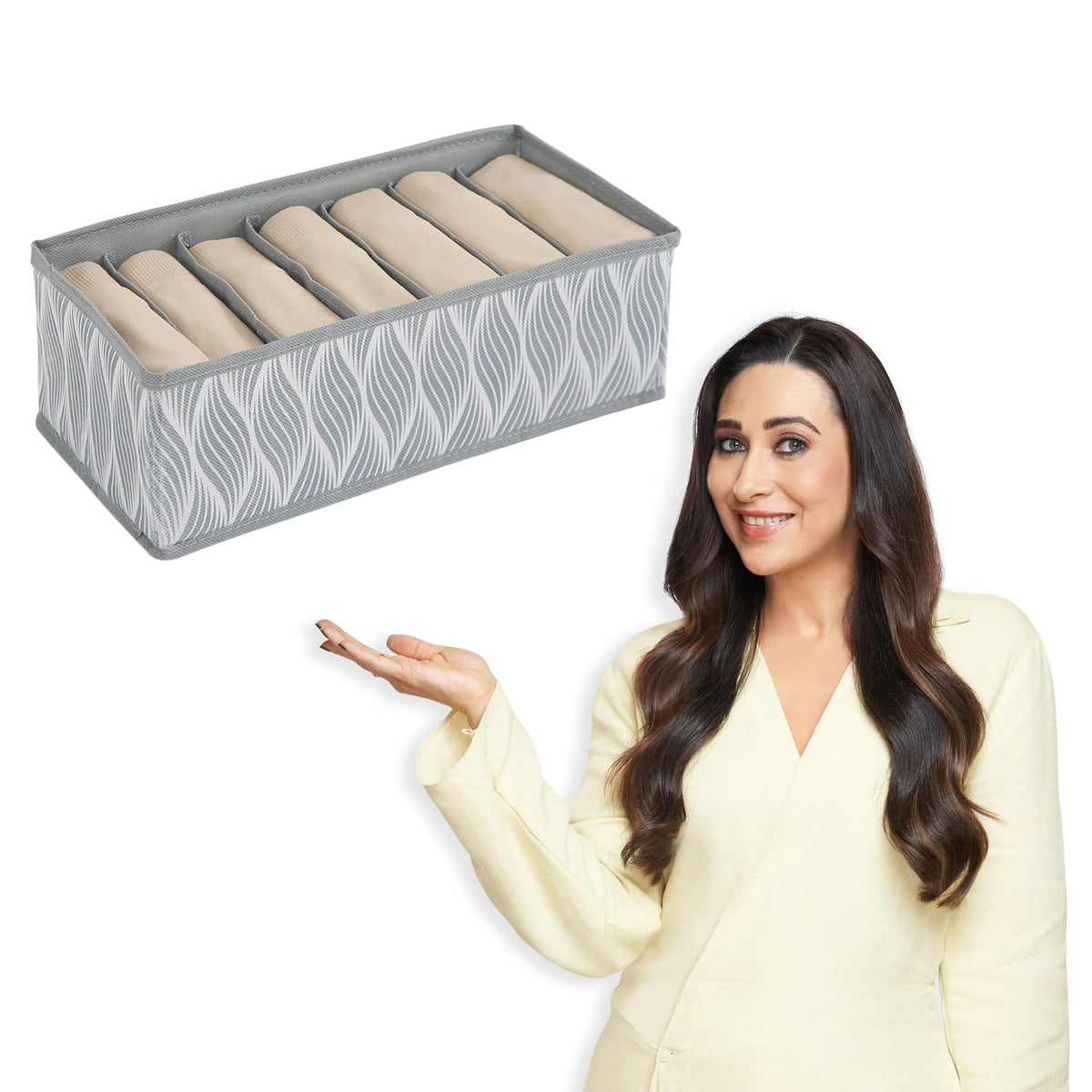 Lingerie Organizer for Women – Bra Organizer for Wardrobe & Drawers | Foldable Innerwear Organiser for Bras, Camisoles | Non-Woven Fabric, Grey leaves