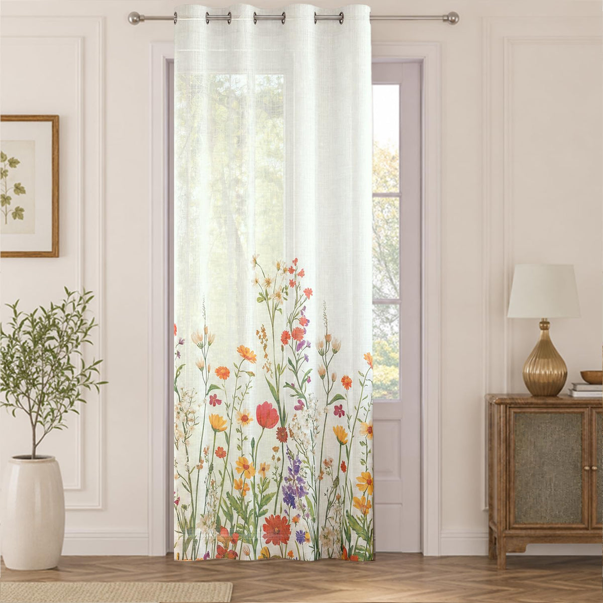 HOKIPO Meadow Bloom Sheer Curtains, 7 Feet Long - Wildflower Garden - image 2