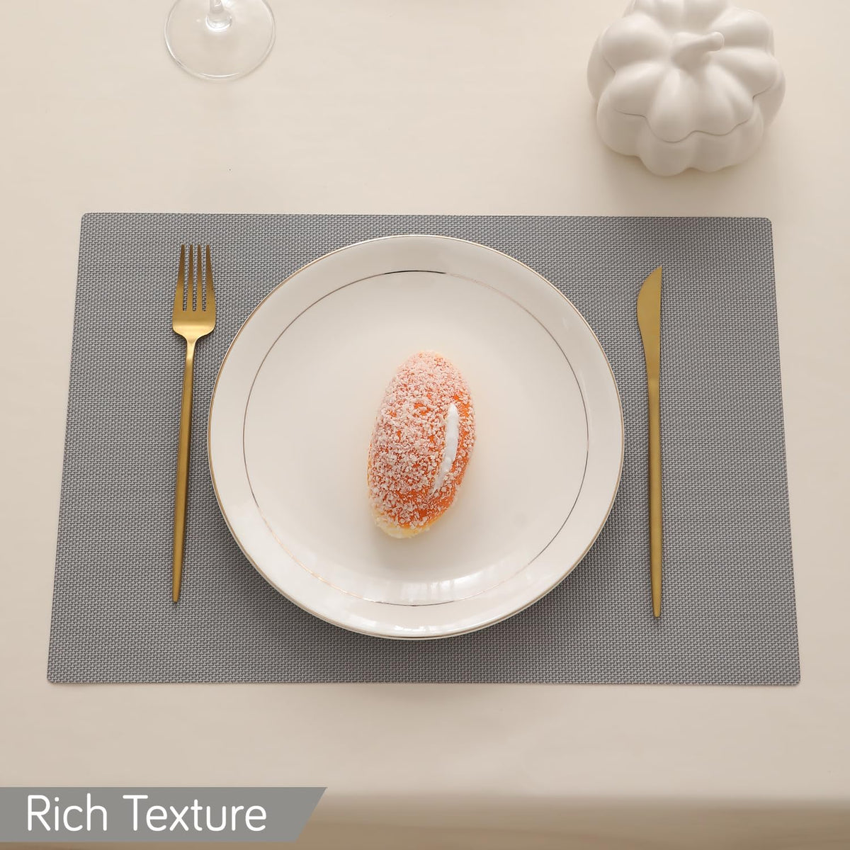 Buy light grey rich texture waterproof dining table mat | HOKIPO