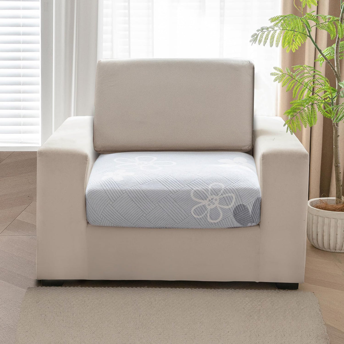 Stretchable Thick Fleece Textured Seat Couch Cushion Cover for 1/2/3 Seater, Blue