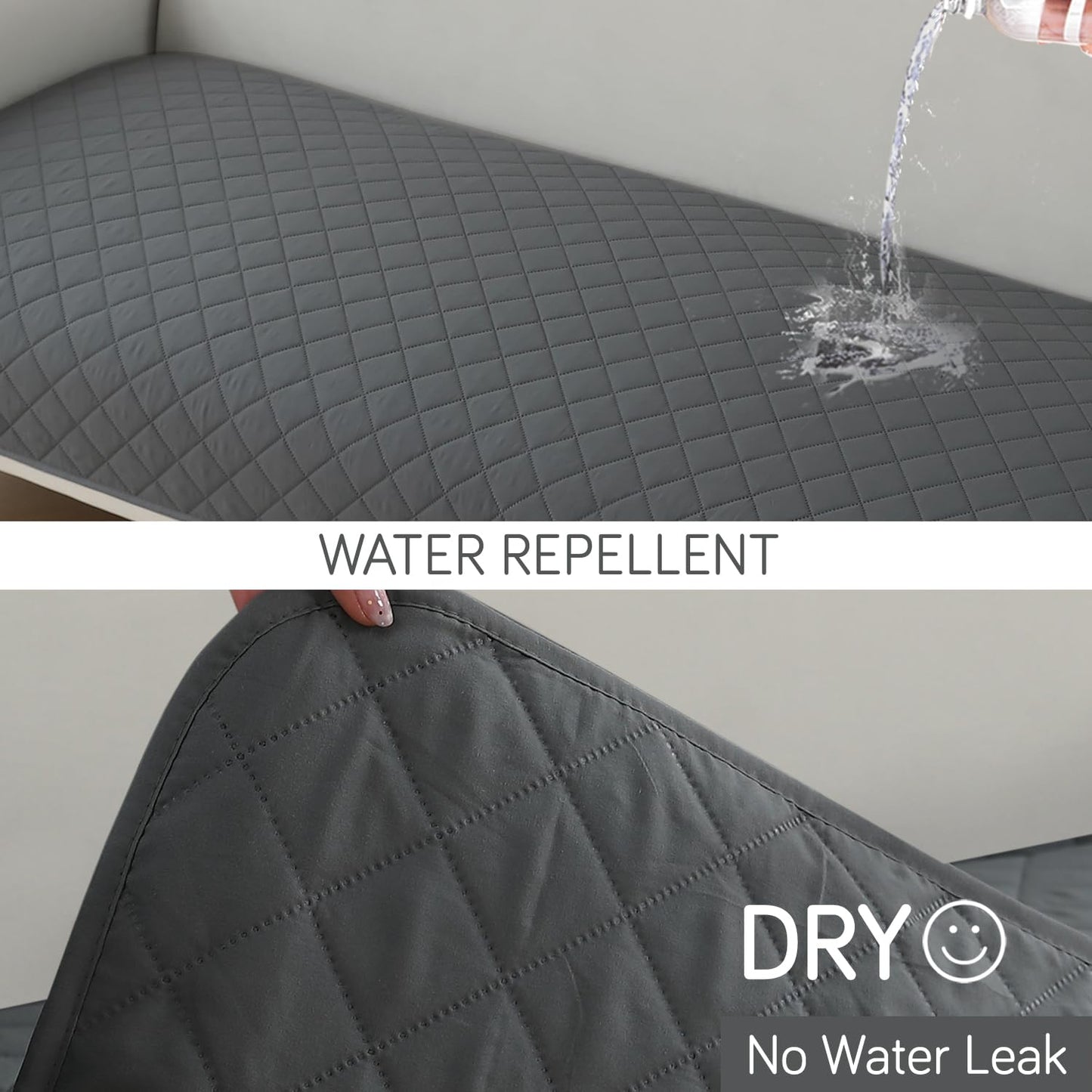 HOKIPO Waterproof Quilted Quick Dry L Shape Sofa Seat Cover Mat, Dark Grey