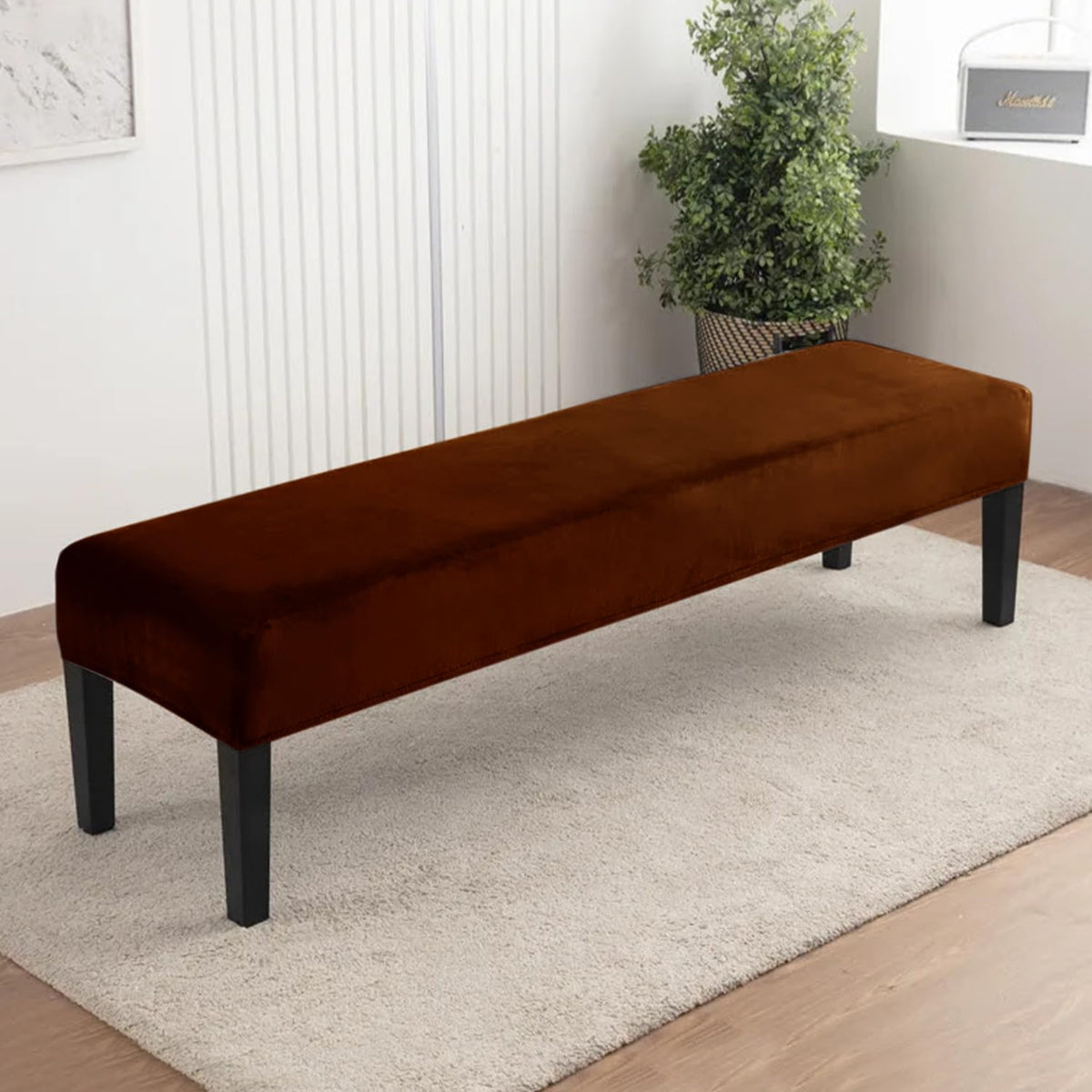 Elastic Fitted Dining Bench Slipcover, Rustic Brown