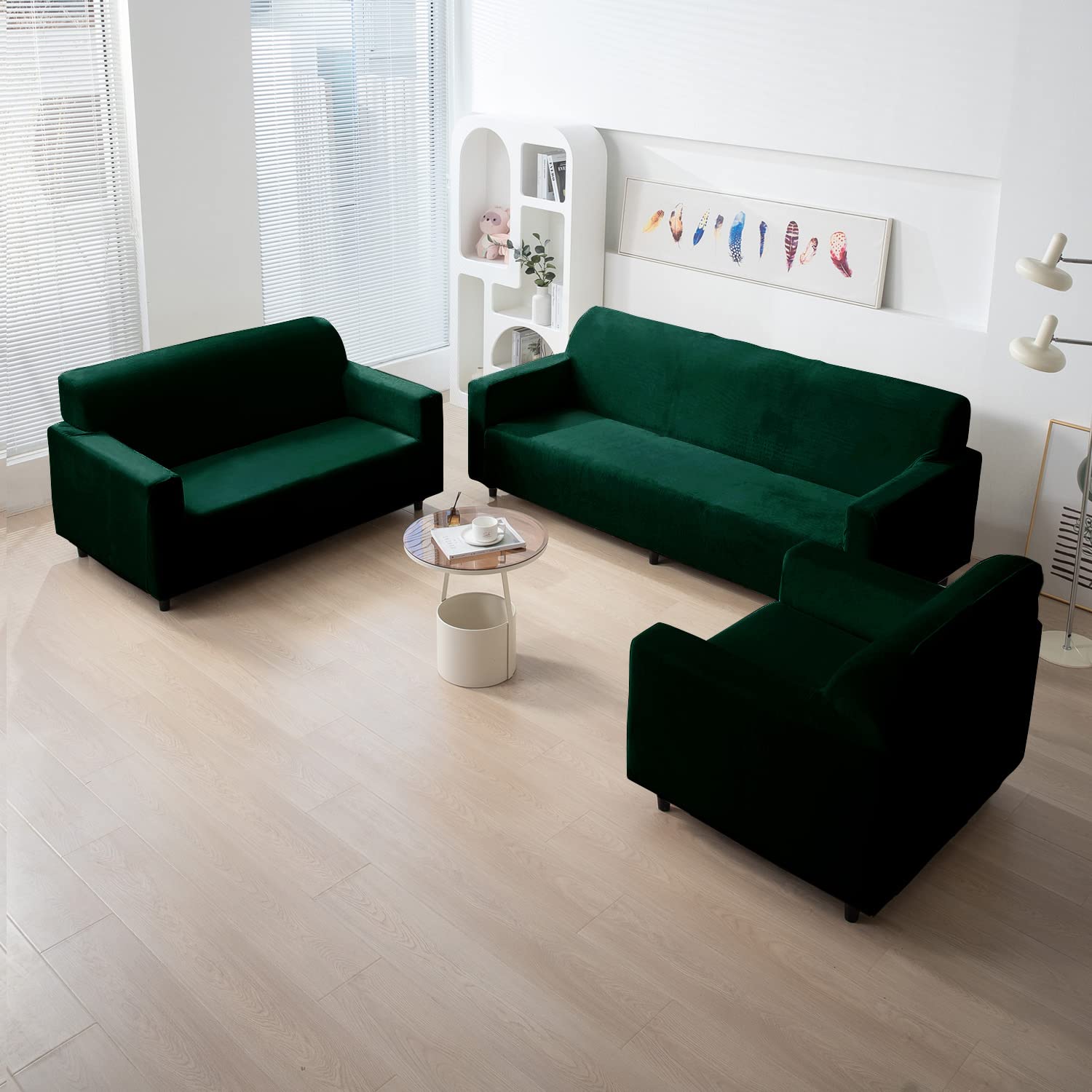 Hunter Green premium elastic velvet sofa cover​ for 3+2+1 seater sofa set