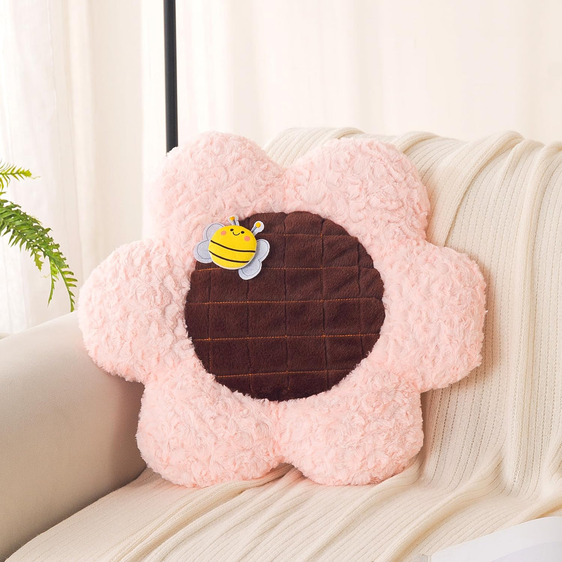 HOKIPO Sunflower Bee Cushion for Sofa & Bed, 50 cm, Pink