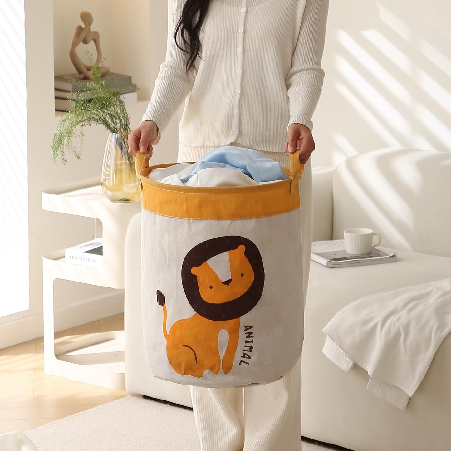 Kids Laundry Basket for Clothes, Toy Storage Bag, Lion