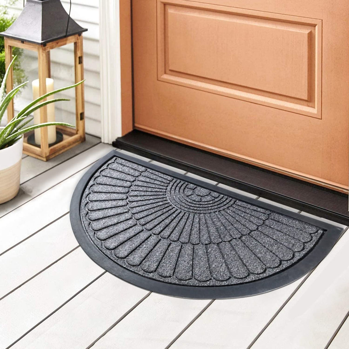 45X75cm All Purpose Doormat with Rubber Backing Half Circle Style, Thick mat for Outdoor and Indoor use, Grey