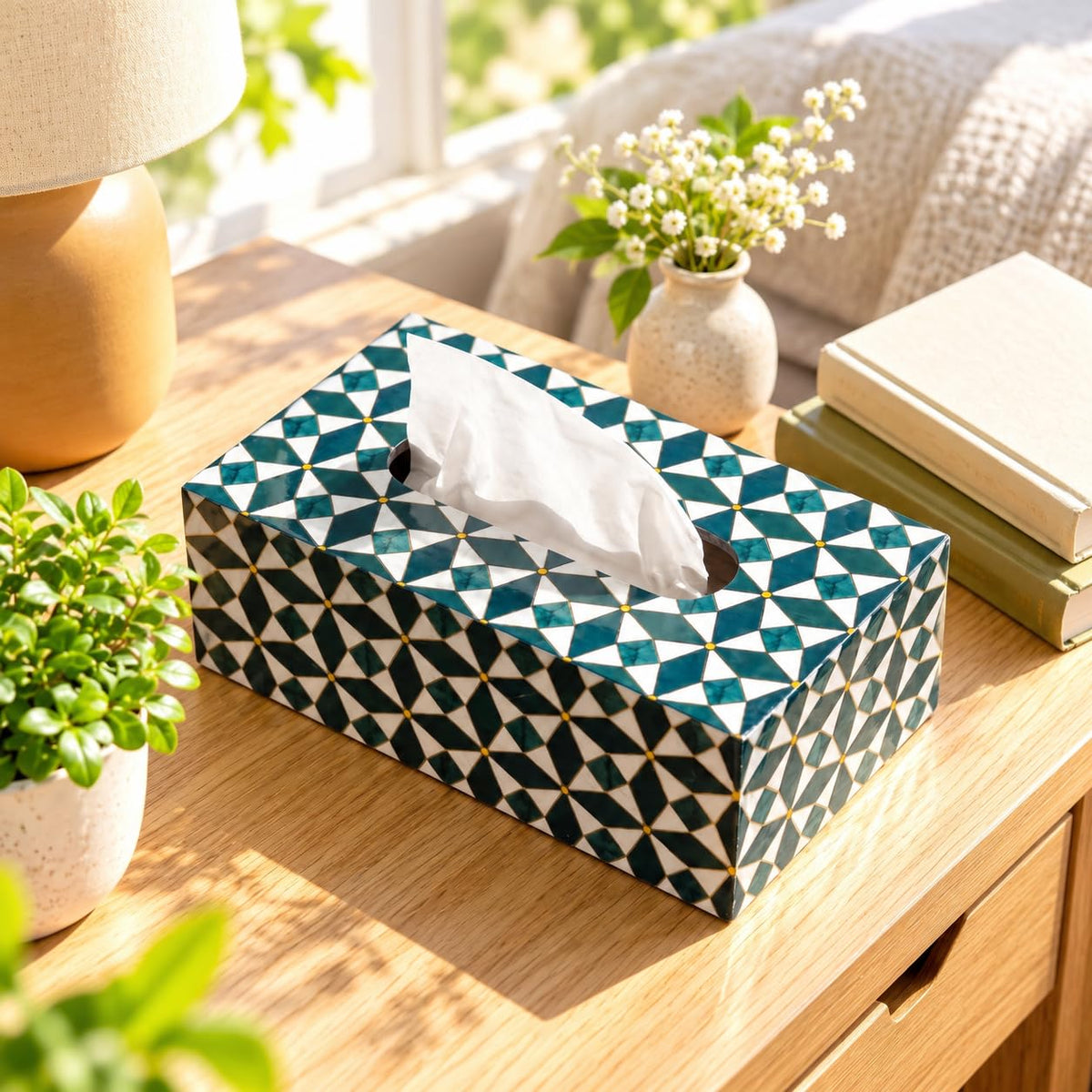 HOKIPO Tissue Box Holder, Rectangle, Engineered Wood, Moroccan Prism - image 8