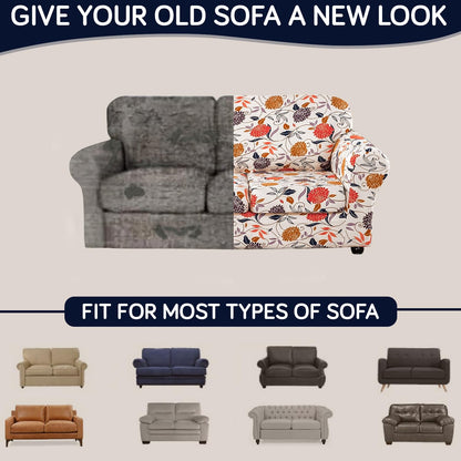 Printed Stretchable Sofa Slipcover with 1/2/3 Pc Separate Seat Cushion Cover for each 1/2/3 Seater, Sunset Botanical Bloom