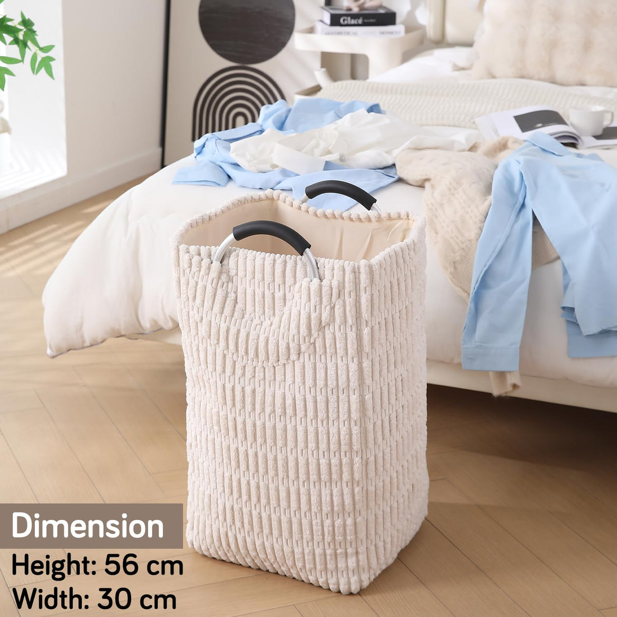 Folding Laundry Bag for Clothes Hamper Basket, Collapsible Storage Basket, Cream