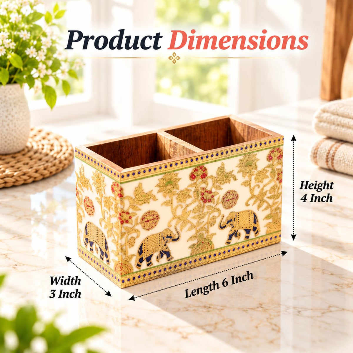 HOKIPO Cutlery Holder for Dining Table, Engineered Wood, Royal Gulistaan - image 5