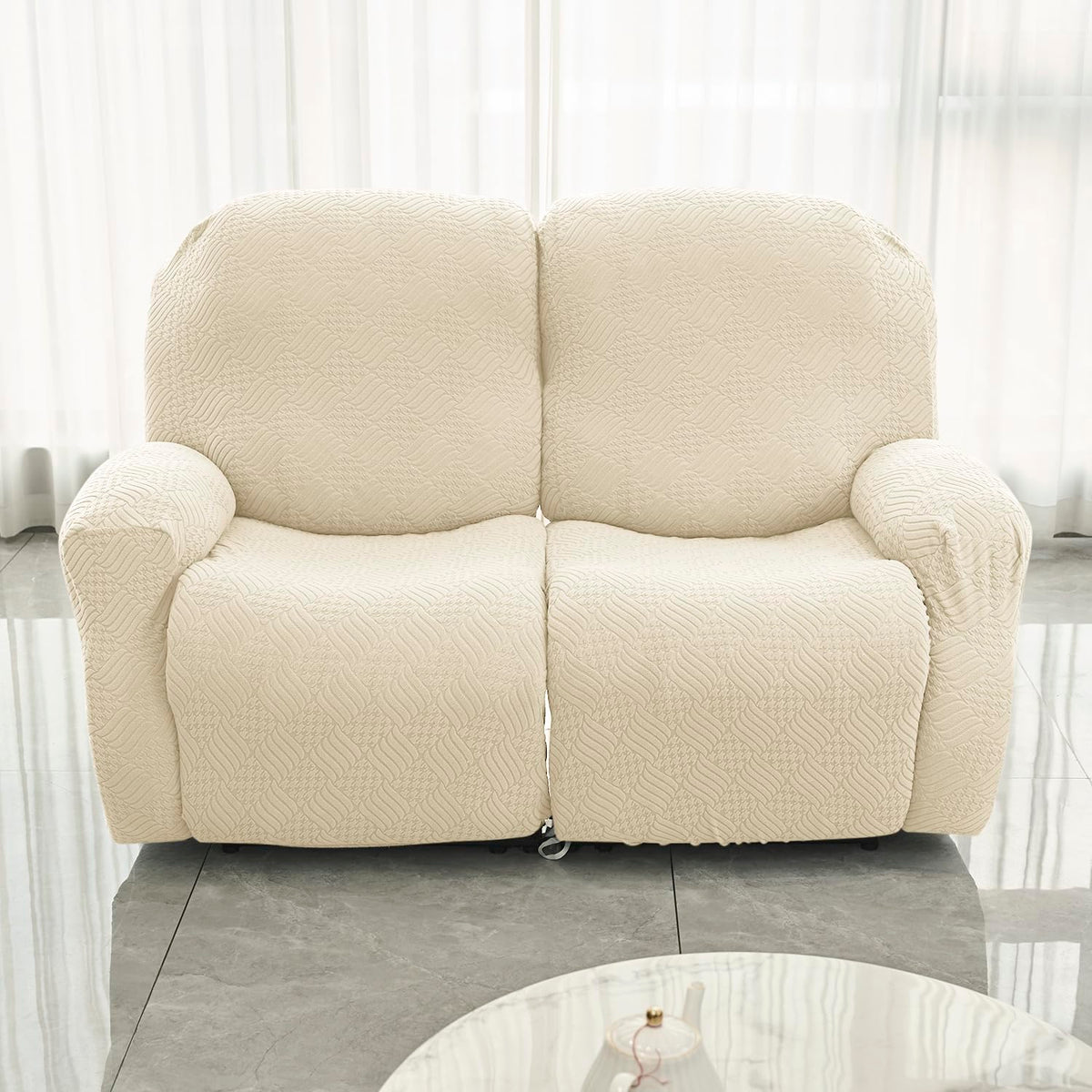 Buy Beige Colour Jacquard 2 Seater Recliner Sofa Cover