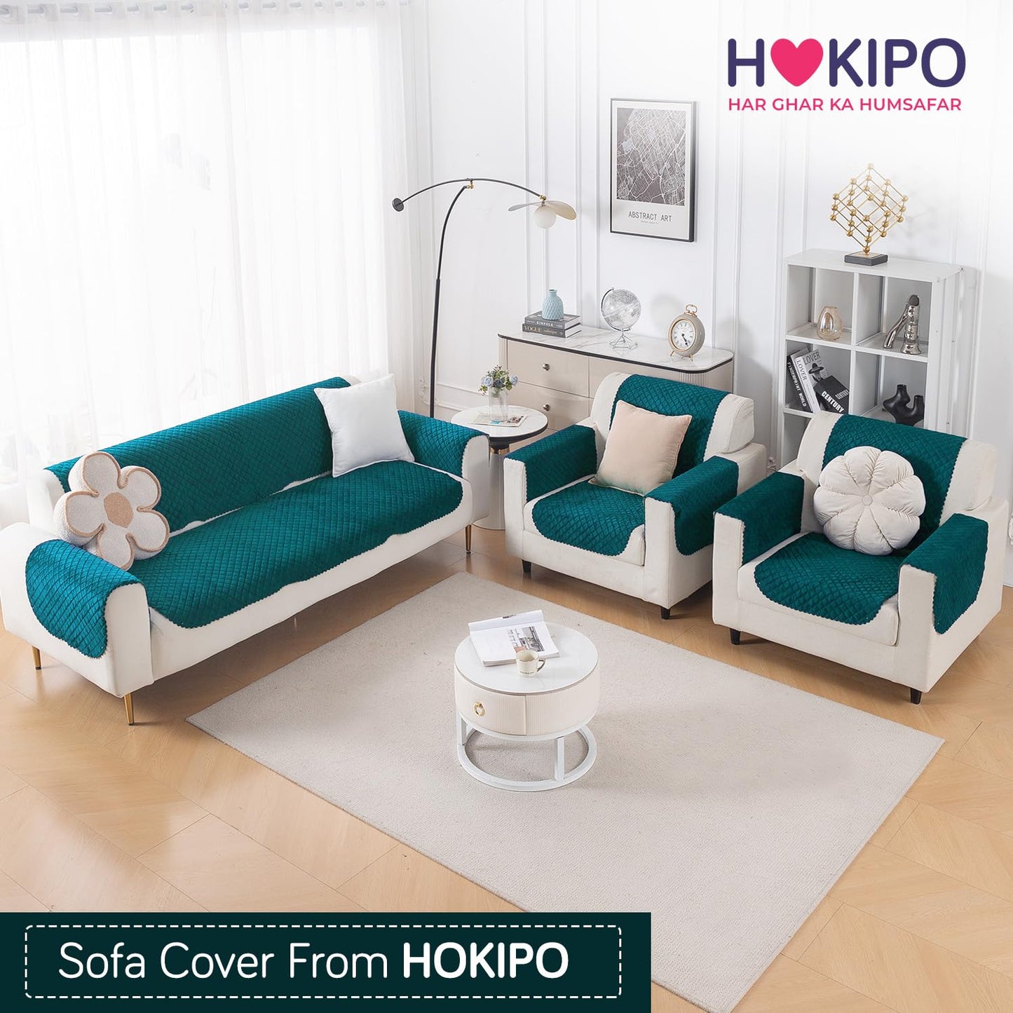 Quilt Classic 5-Seater Sofa Cover (3+1+1), Teal