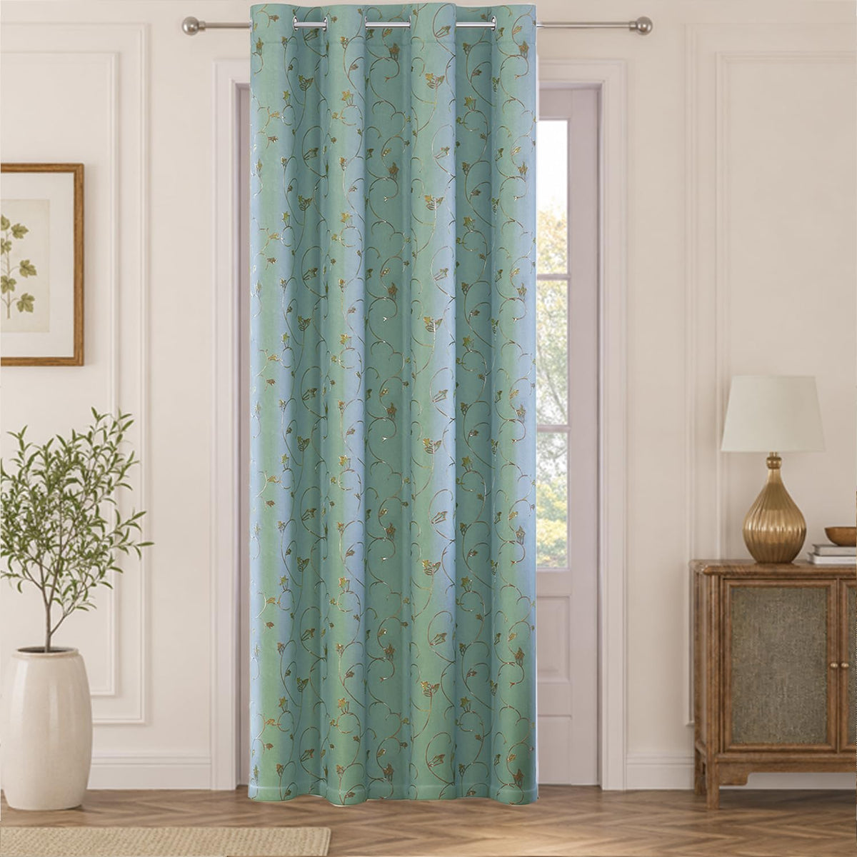 HOKIPO Golden Vine Eyelet Curtains, 7 Feet Long - Sage Green - image 2