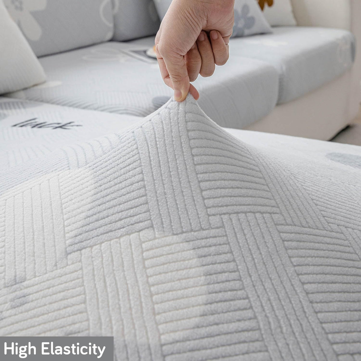 Stretchable Thick Fleece Textured Seat Couch Cushion Cover for 1/2/3 Seater, Blue