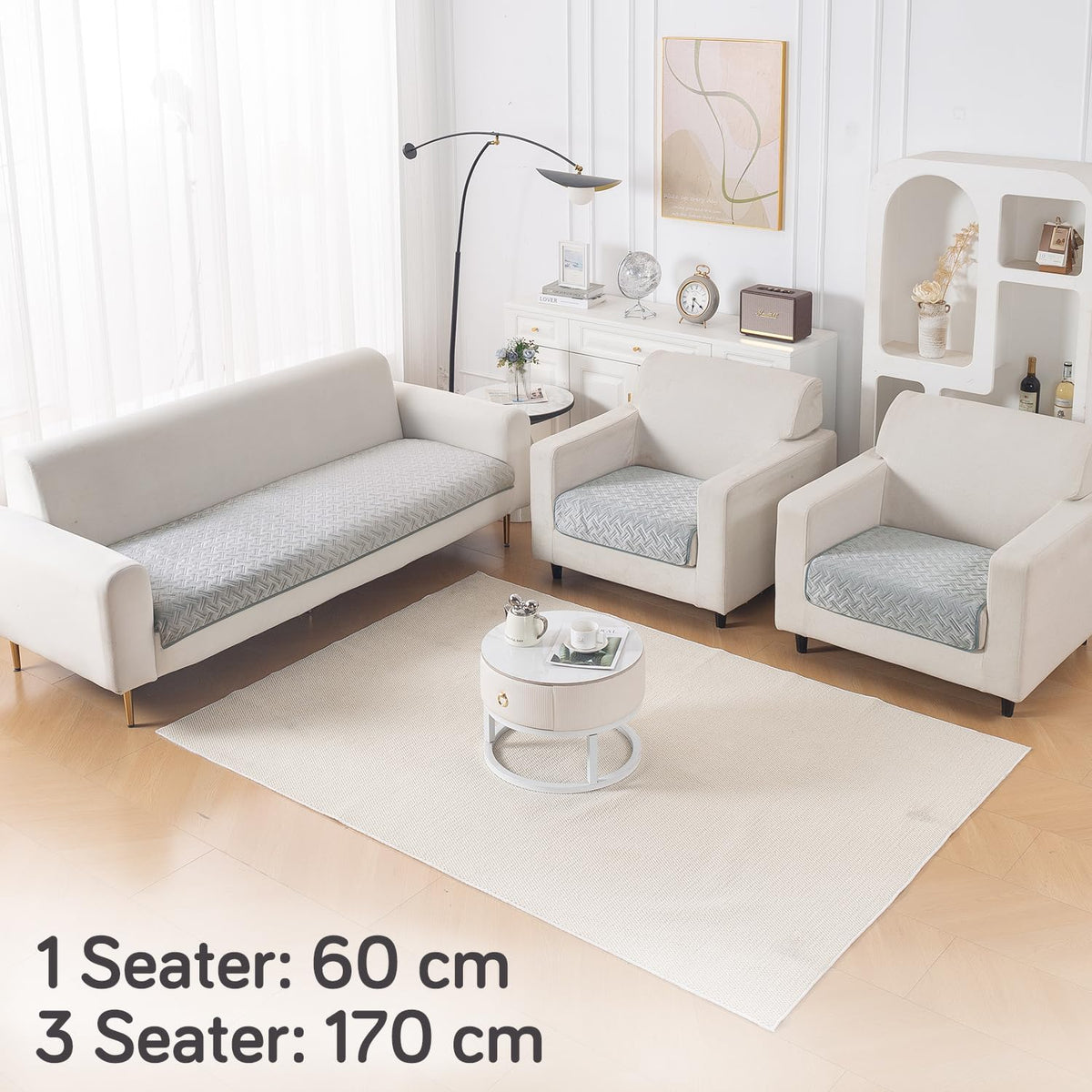 Premium Velvety Quilted Softline 5-Seater Sofa Cover (3+1+1), Ice Grey