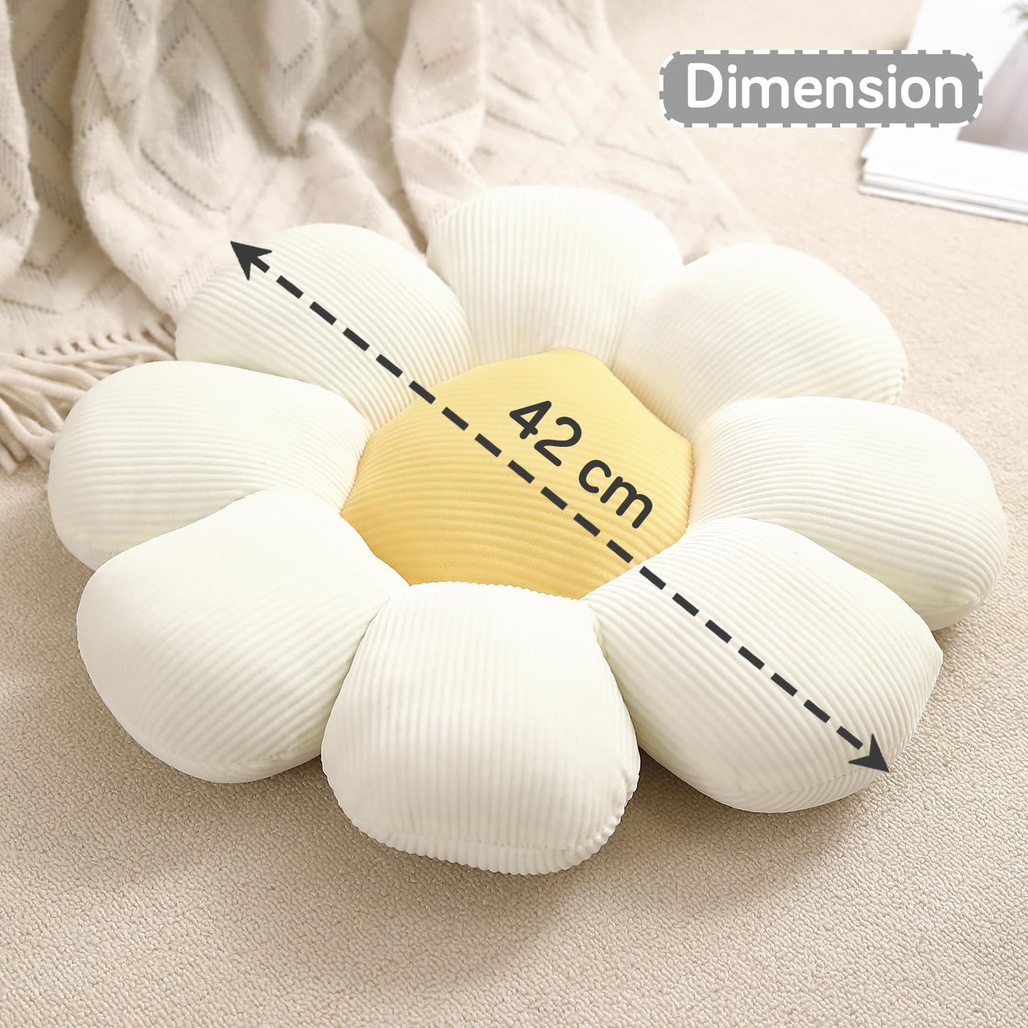 Luxury Flower Plush Decorative Pillow – Ultra-Soft Seating Cushion (42 cm, Swan White)