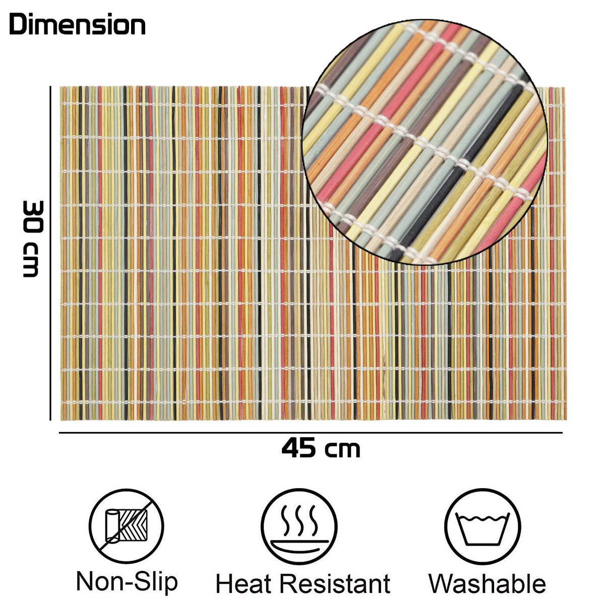 Buy Rainbow Stripes colour bamboo 45x30 cm table mats | Hokipo