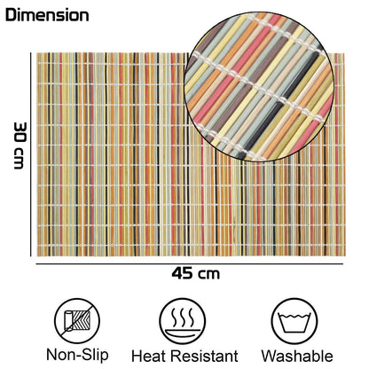 Reversible Bamboo Table Mats for Dining Table, Set of 6 Placemats, 45x30 cm, Rainbow Stripes