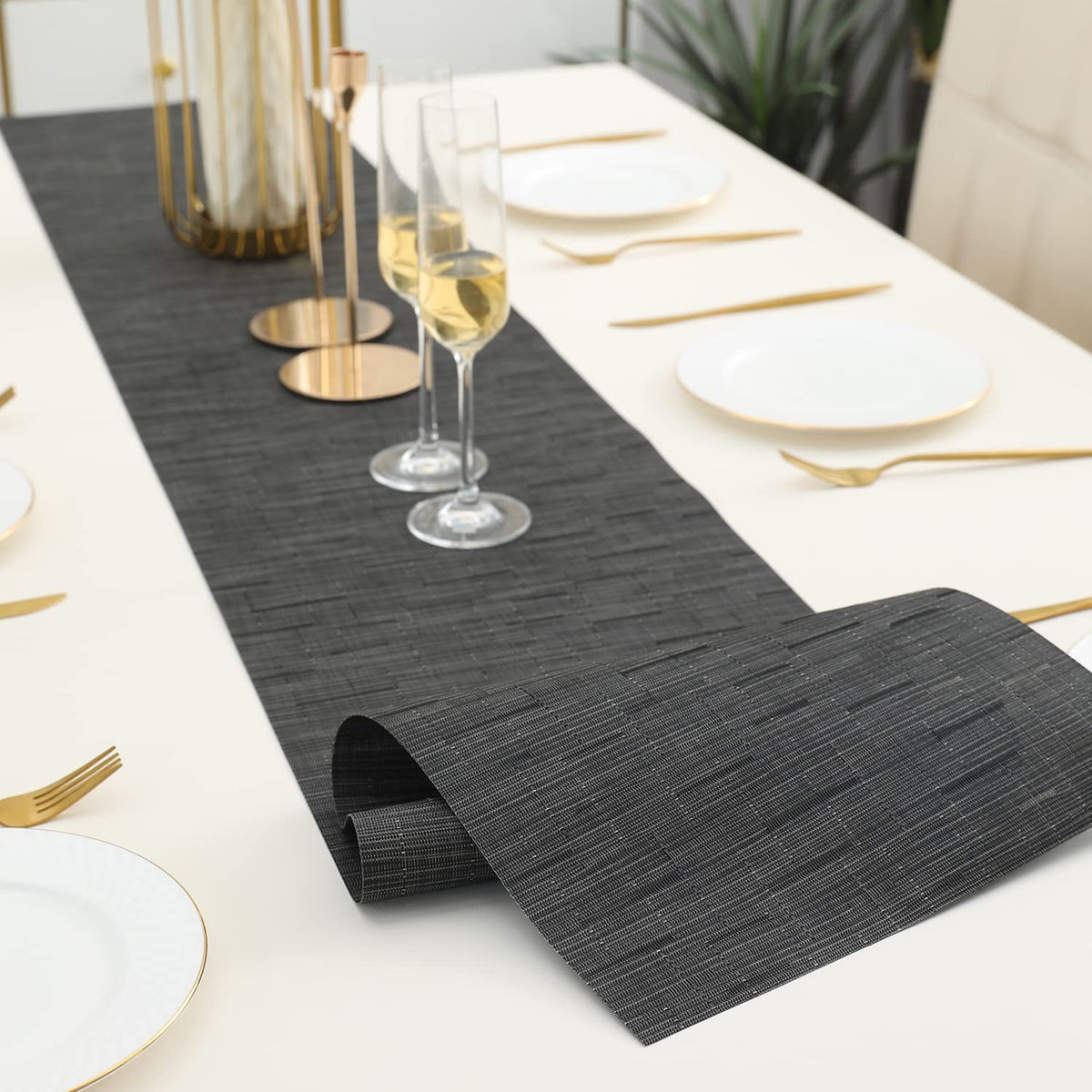 Buy Textured Black Colour PVC Table Runner Mat | HOKIPO
