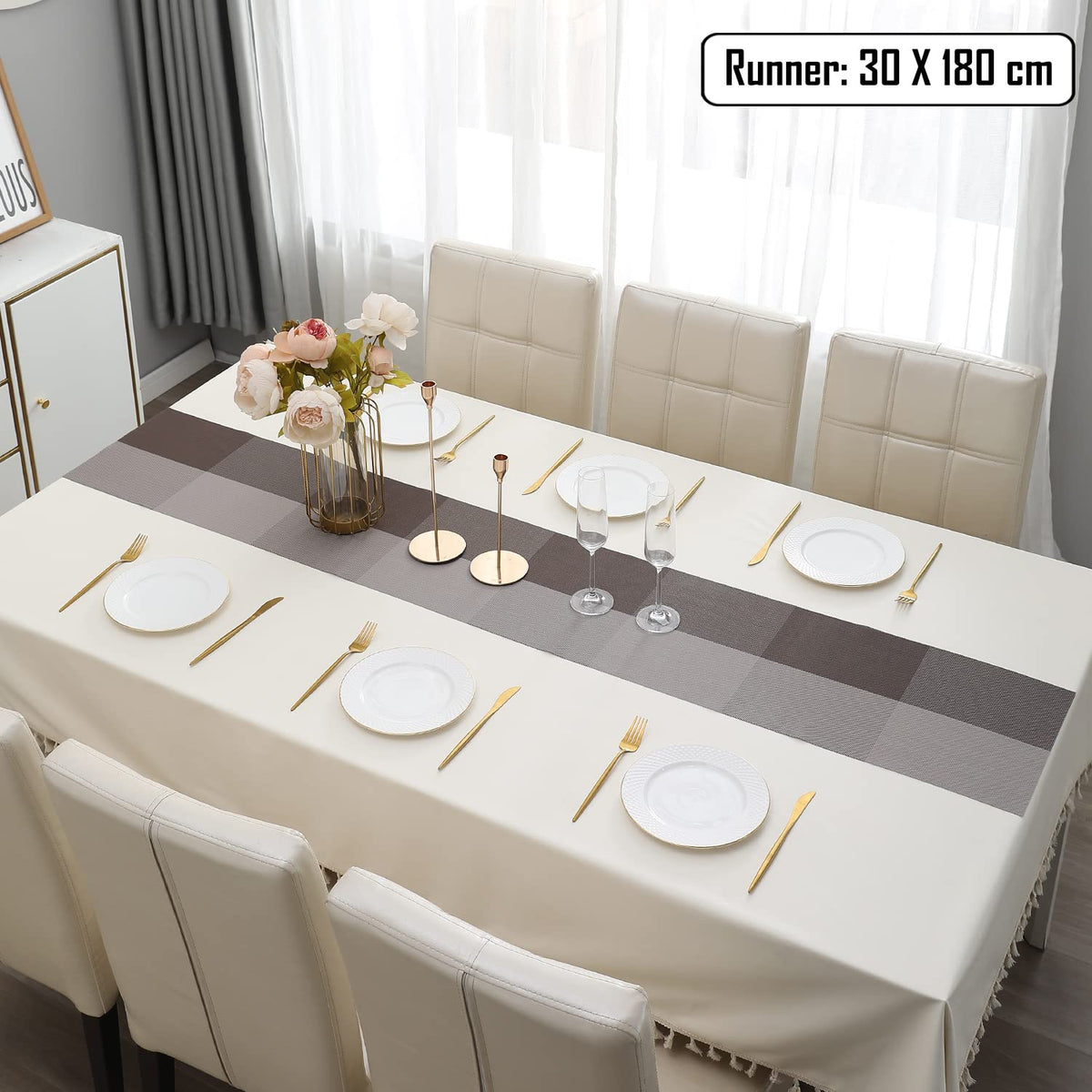 Buy Brown PVC Table Runner for 6 Seater (30x180cm) | HOKIPO