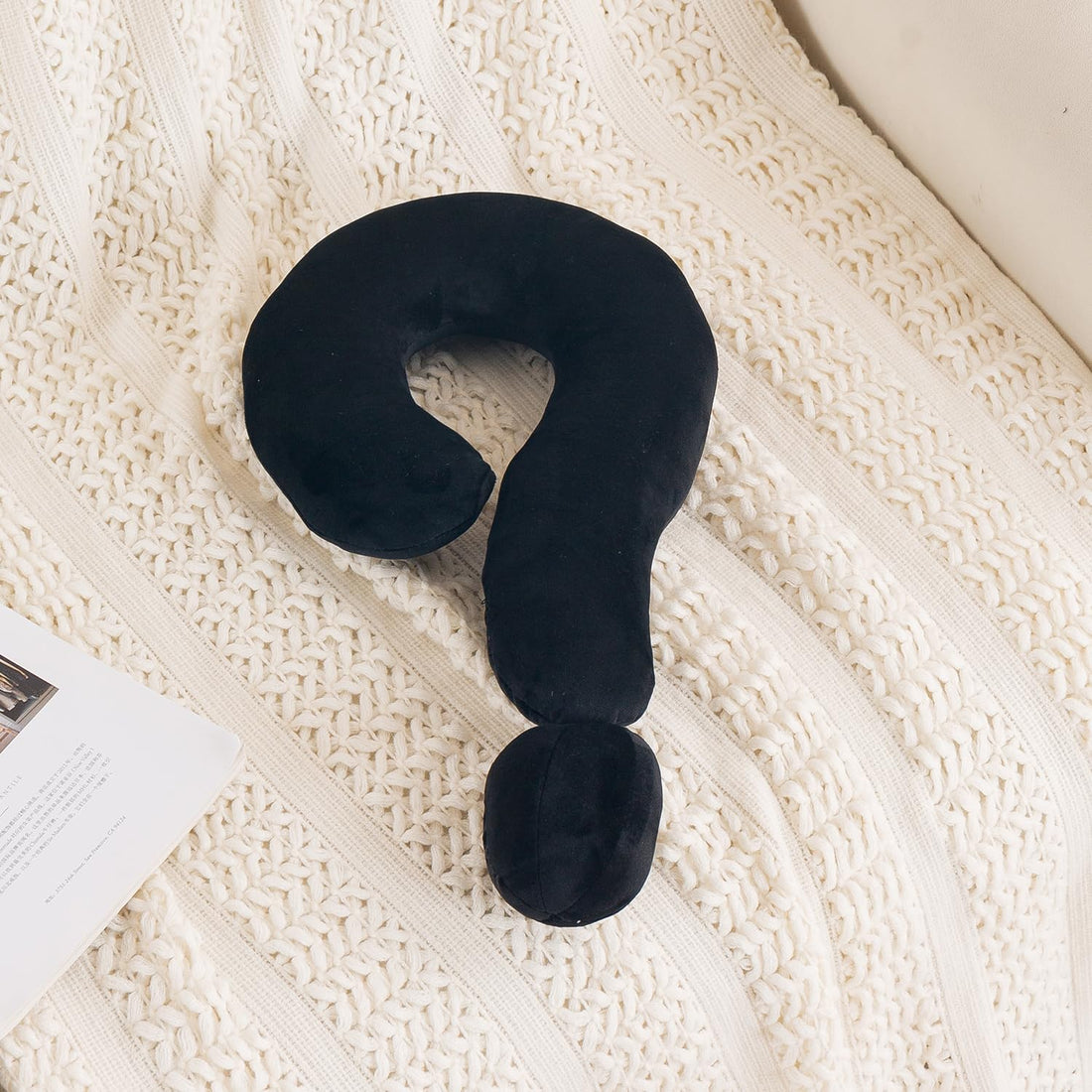 HOKIPO Small Question Mark Neck Pillow for Travel & Home, Black