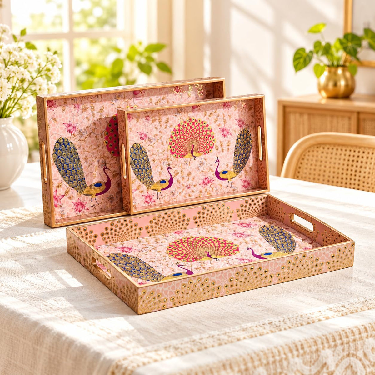 HOKIPO Serving Tray Set of 3, Engineered Wood, Mayur Mahal - image 11
