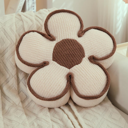 HOKIPO Plush Cotton Flower Cushion | Decorative Throw Pillow for Bed & Sofa - Soft Beige