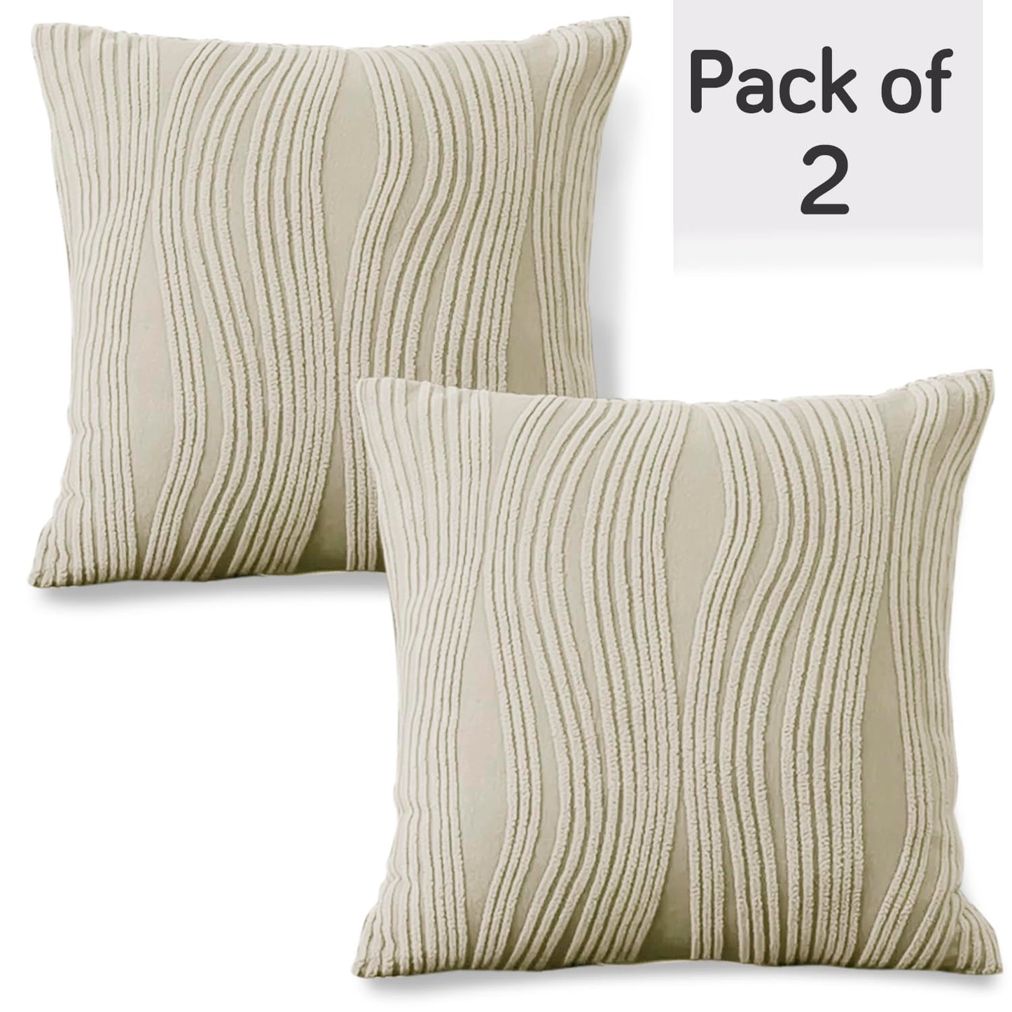 Knitting Jacquard Pack of 2 Cushion Cover 18x18 Inch, Skimmed Cream
