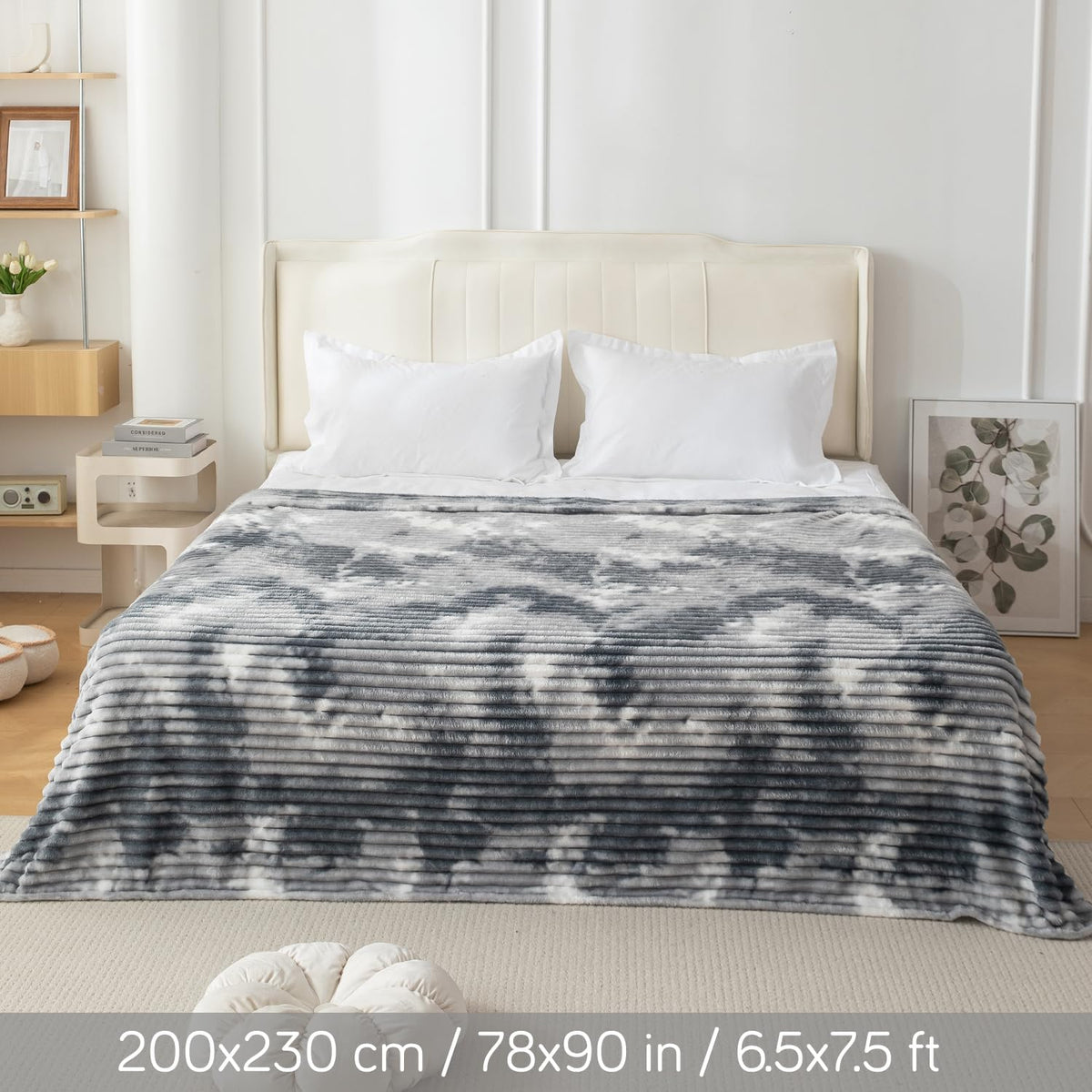 Buy grey gradient AC blanket queen size 200x230 cm double bed soft fleece blanket | HOKIPO