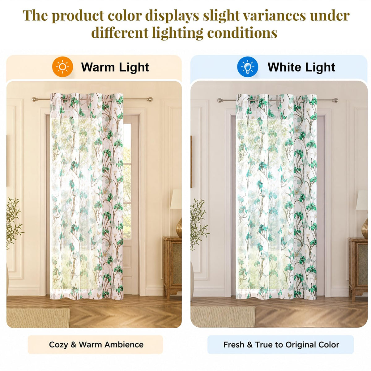 HOKIPO Iris Sheer Curtains, 7 Feet Long - Green - image 5