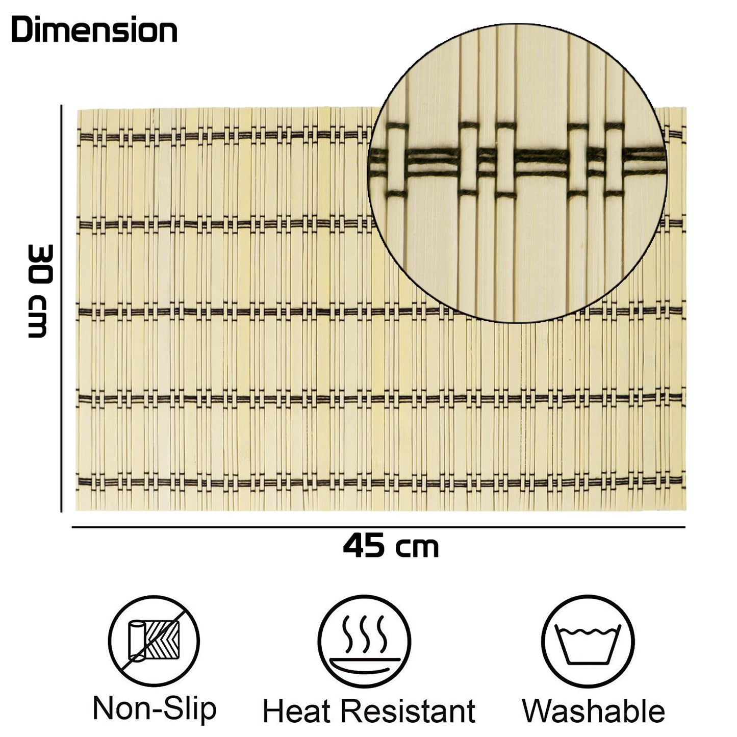 Bamboo Heat Resistant Table Mats Set Of 4, 45 X 30Cm