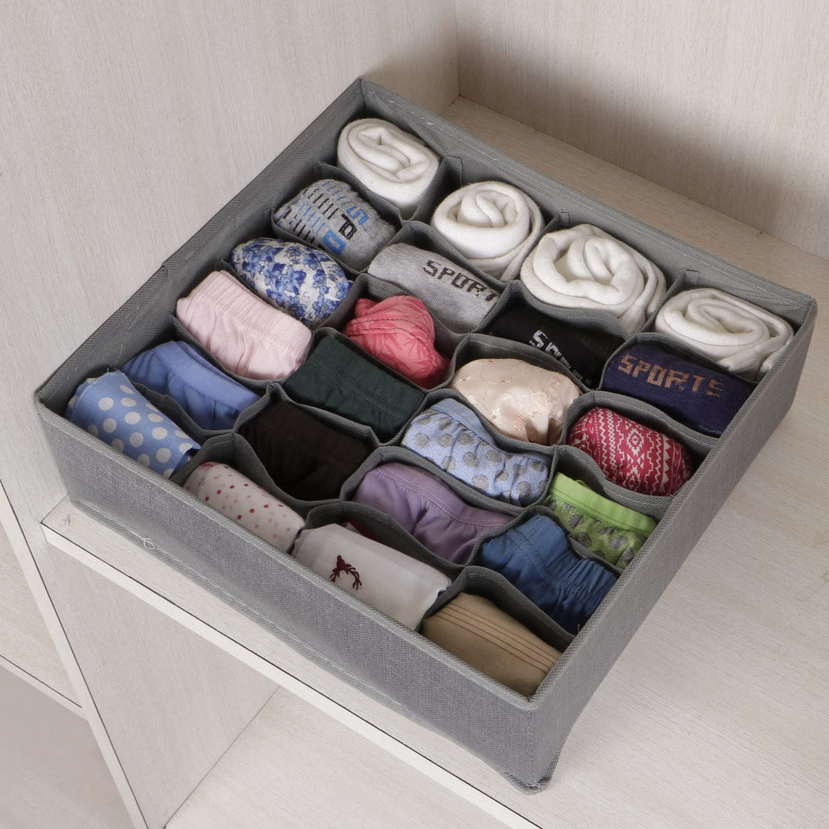 Non-Woven Fabric Undergarment Organizer Storage Box For Drawers Bra Panty Socks Tie Lingerie Organizer For Wardrobe, Grey