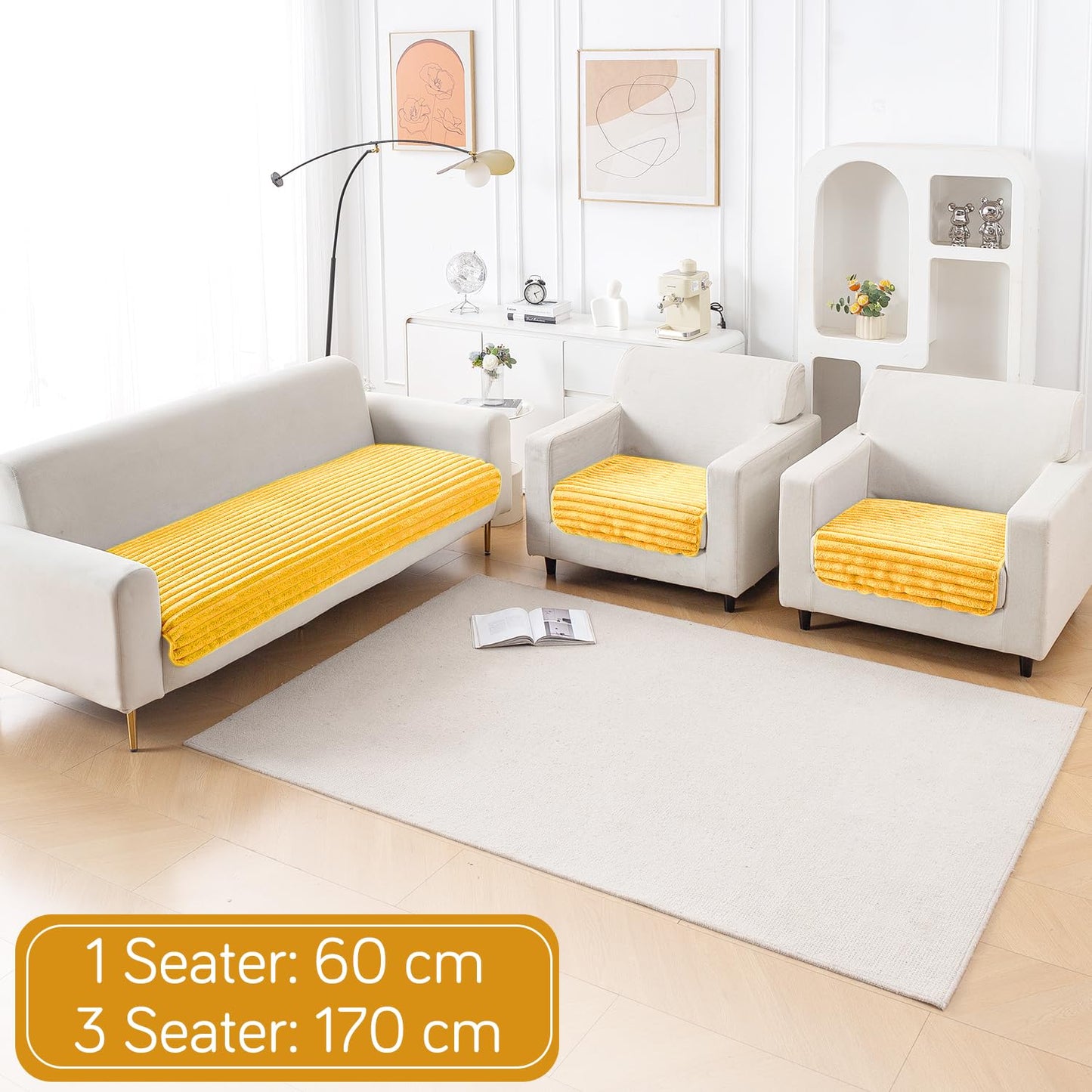 Faux Rabbit Fur Sofa Cover Combination Set, 'Snuggle Fur Series' Mustard Yellow