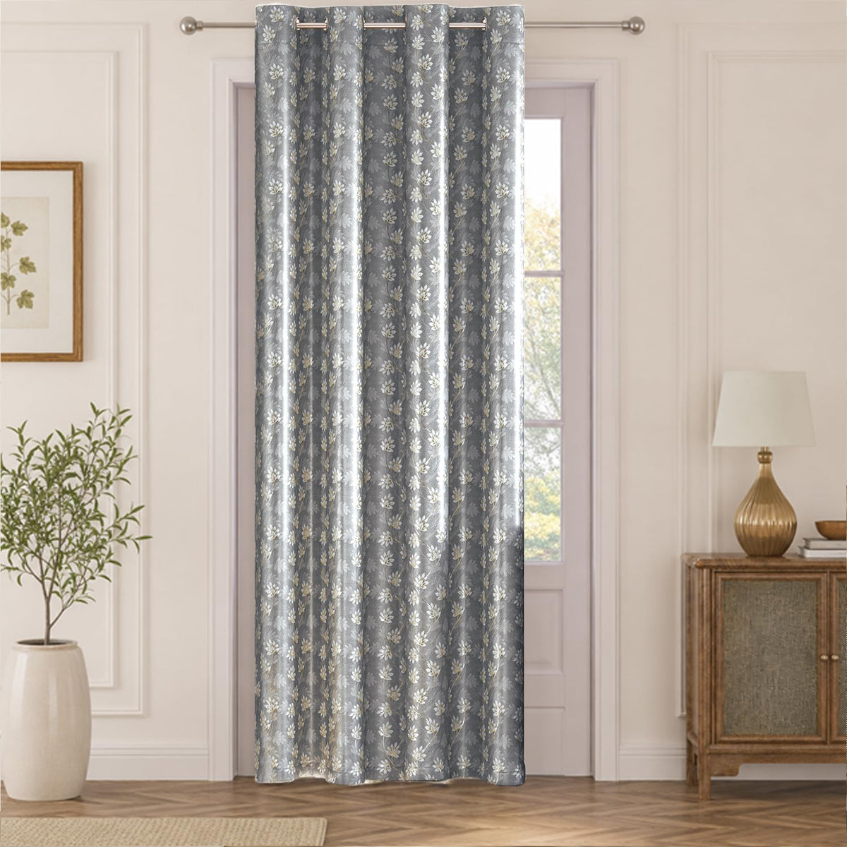 HOKIPO Vogue Shine Eyelet Curtains, 7 Feet Long - Pearl Grey - image 2