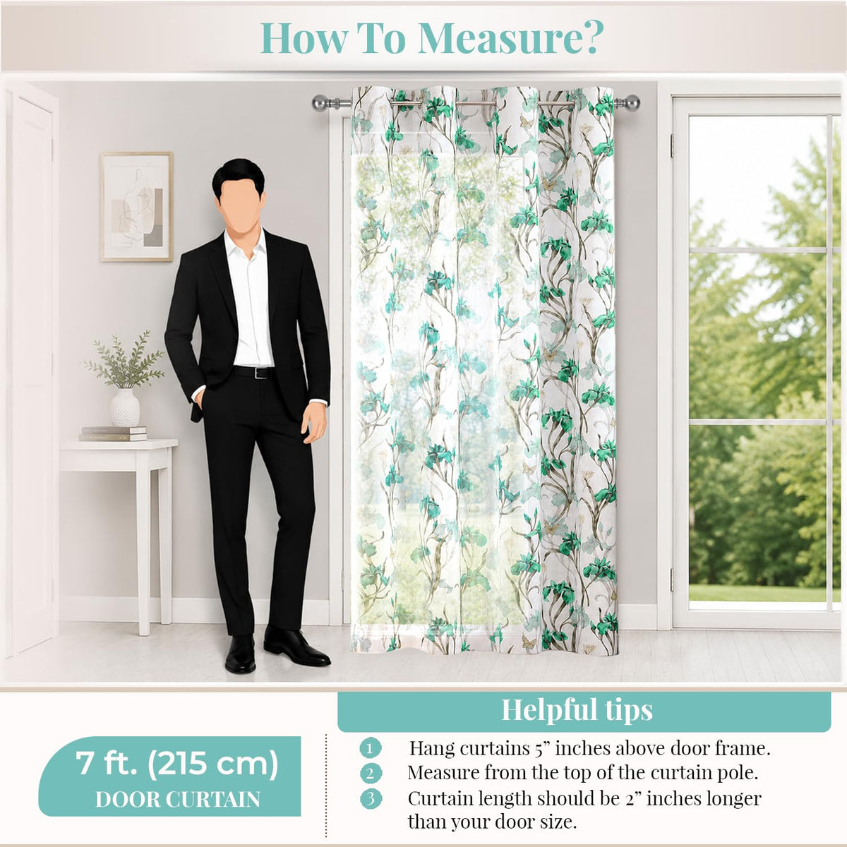 HOKIPO Iris Sheer Curtains, 7 Feet Long - Green - image 7