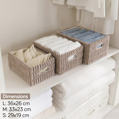 Plush Storage Organizer Baskets for Storage, Set of 3, Light Brown
