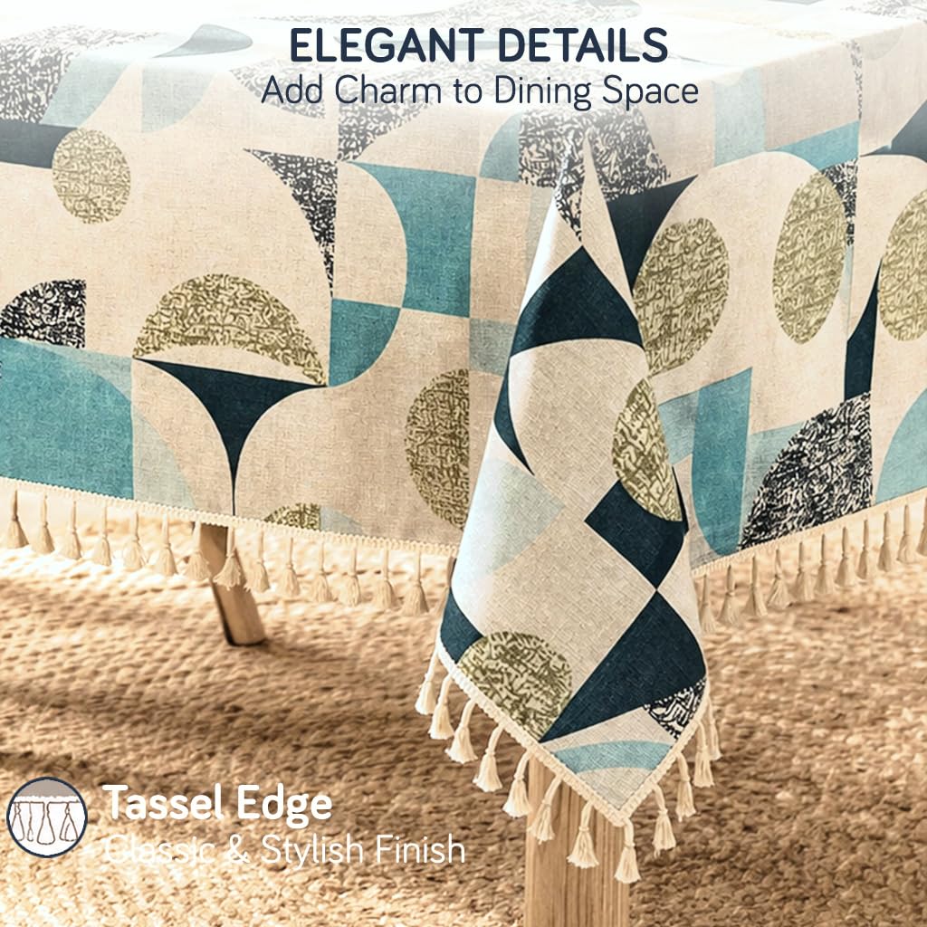 HOKIPO ShieldQuilt Table Cloth with Tassel Edge for 4/6 Seater, Aqua Geometry - image 5