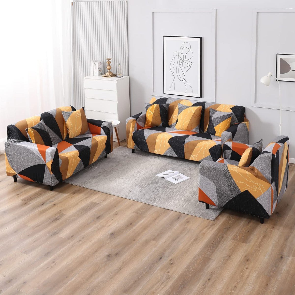 Multicolor Geometric Abstract Printed zippered square sofa cushion covers