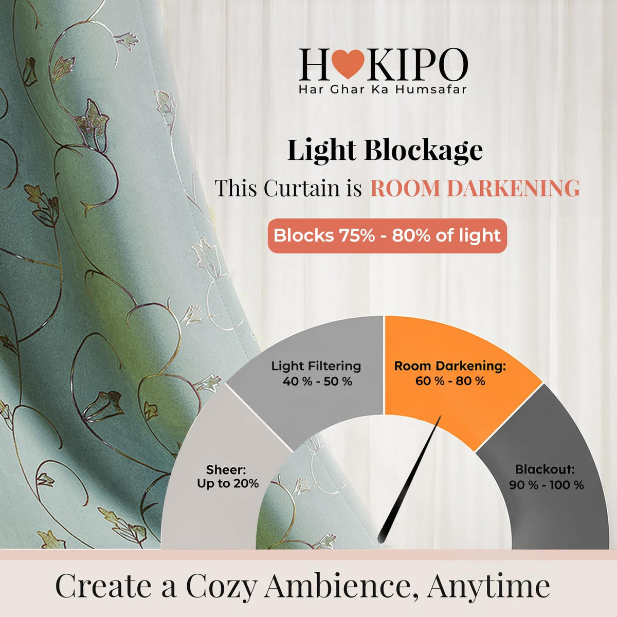 HOKIPO Golden Vine Eyelet Curtains, 7 Feet Long - Sage Green - image 4