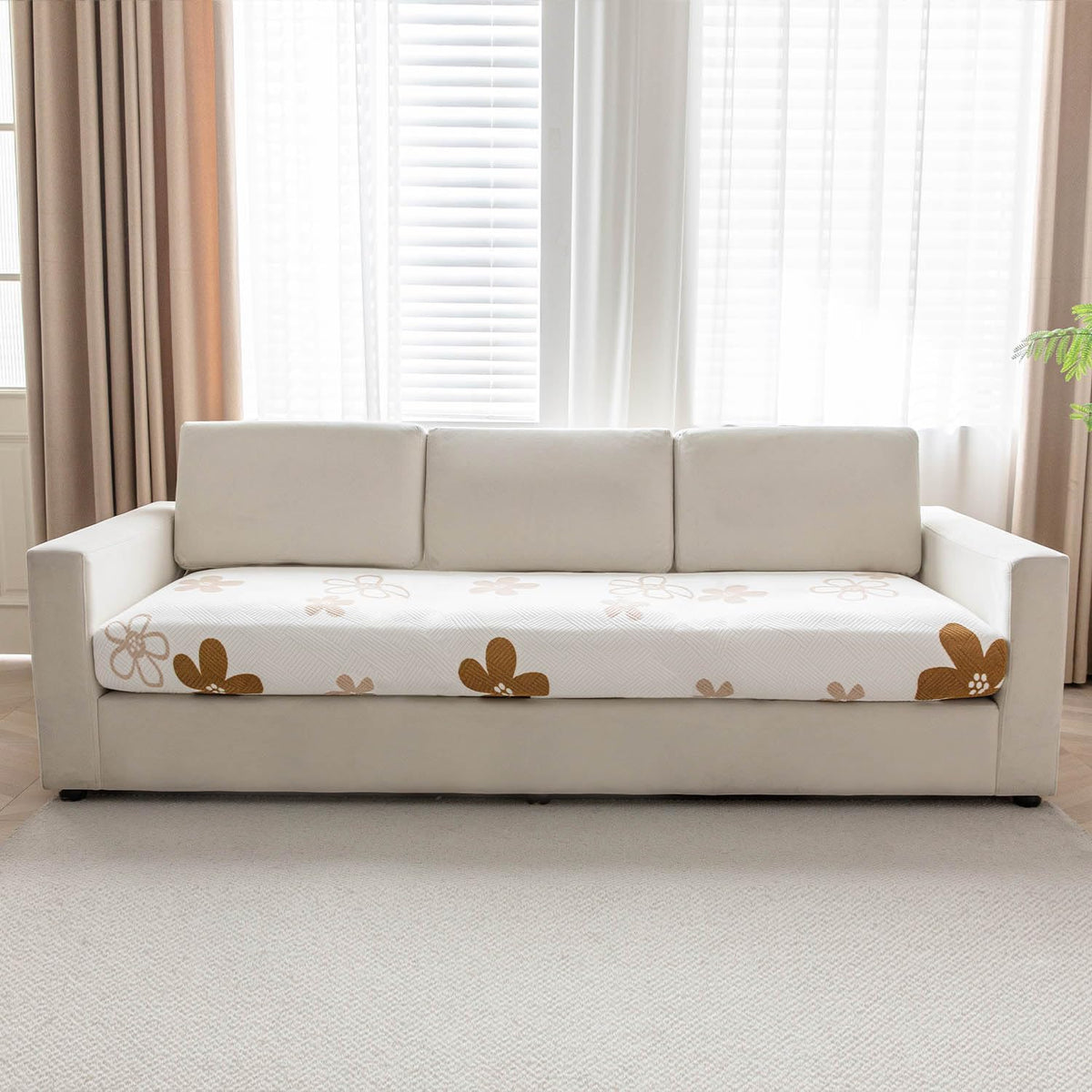 Stretchable Thick Fleece Textured Seat Couch Cushion Cover for 1/2/3 Seater, Russet Brown