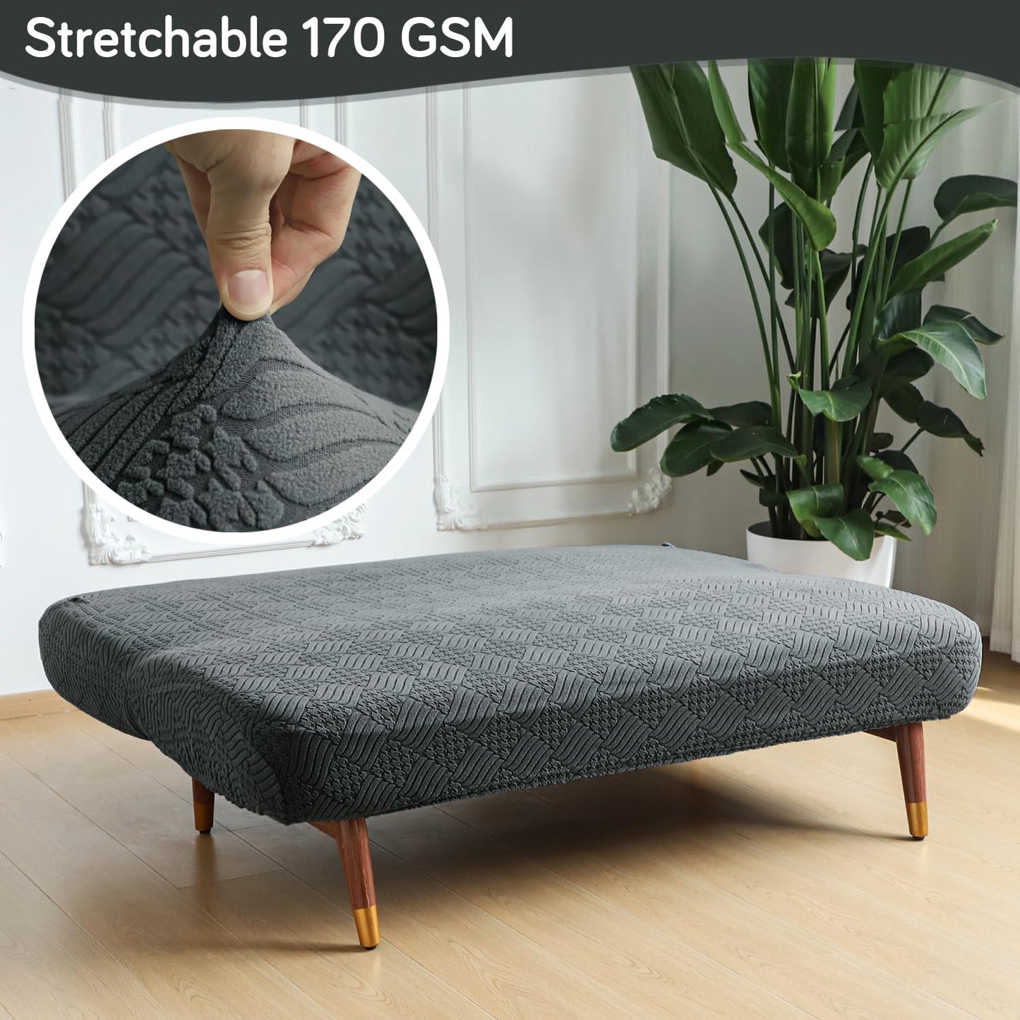 Luxurious Stretchable Spandex Jacquard Sofa-Cum-Bed Cover for Futon – Dark Grey