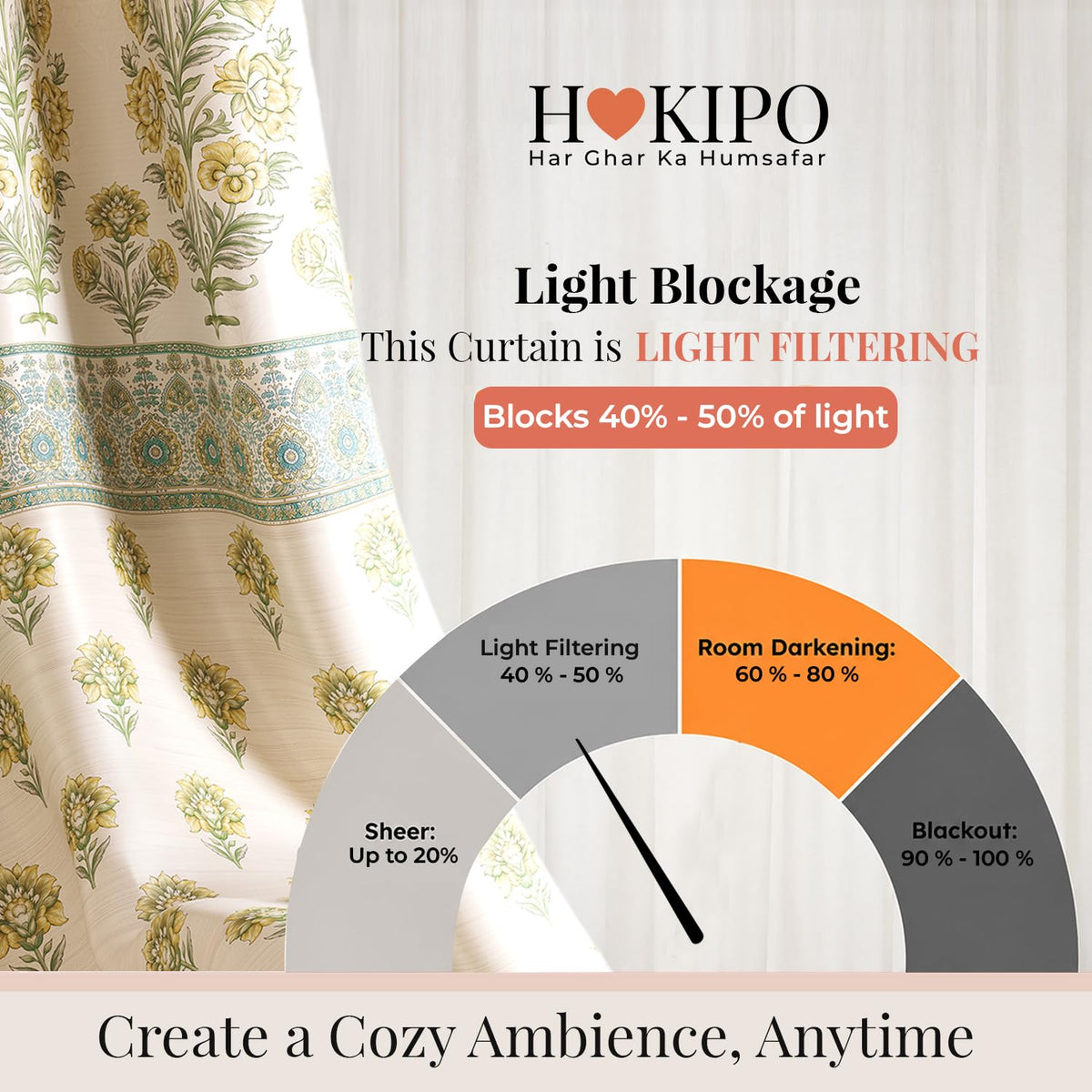 HOKIPO Harmony Printed Eyelet Curtains, 7 Feet Long - Marigold Grove - image 5