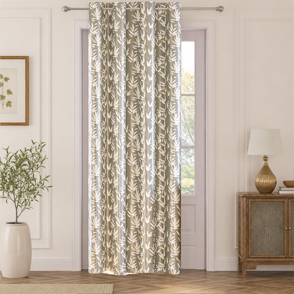 HOKIPO Luxe Foliage Foil Printed Curtains, 7 Feet Long - Taupe - image 2