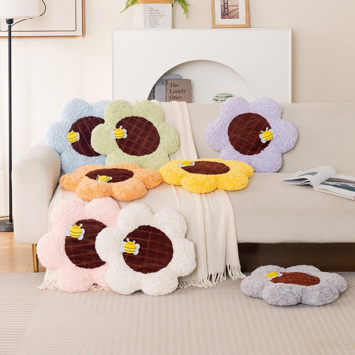HOKIPO Sunflower Bee Cushion for Sofa & Bed, 50 cm, Pink