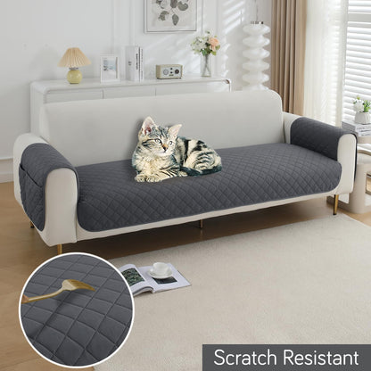 HOKIPO Quilted Waterproof Sofa Seat Mat with 2 Armrest Covers with Pockets, Dark Grey