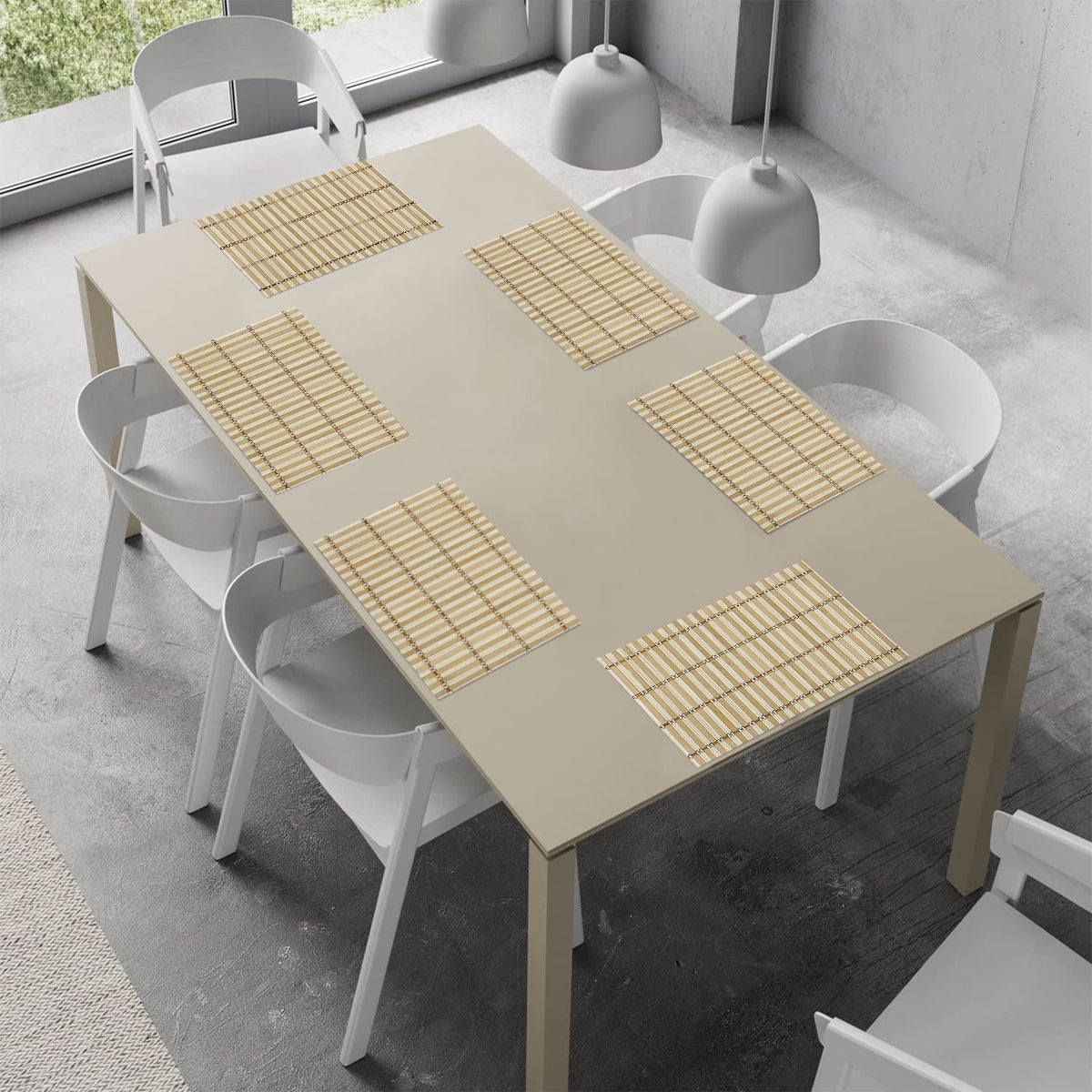 Buy Beige Stripes Colour reversible bamboo dining table set of placemat | Hokipo